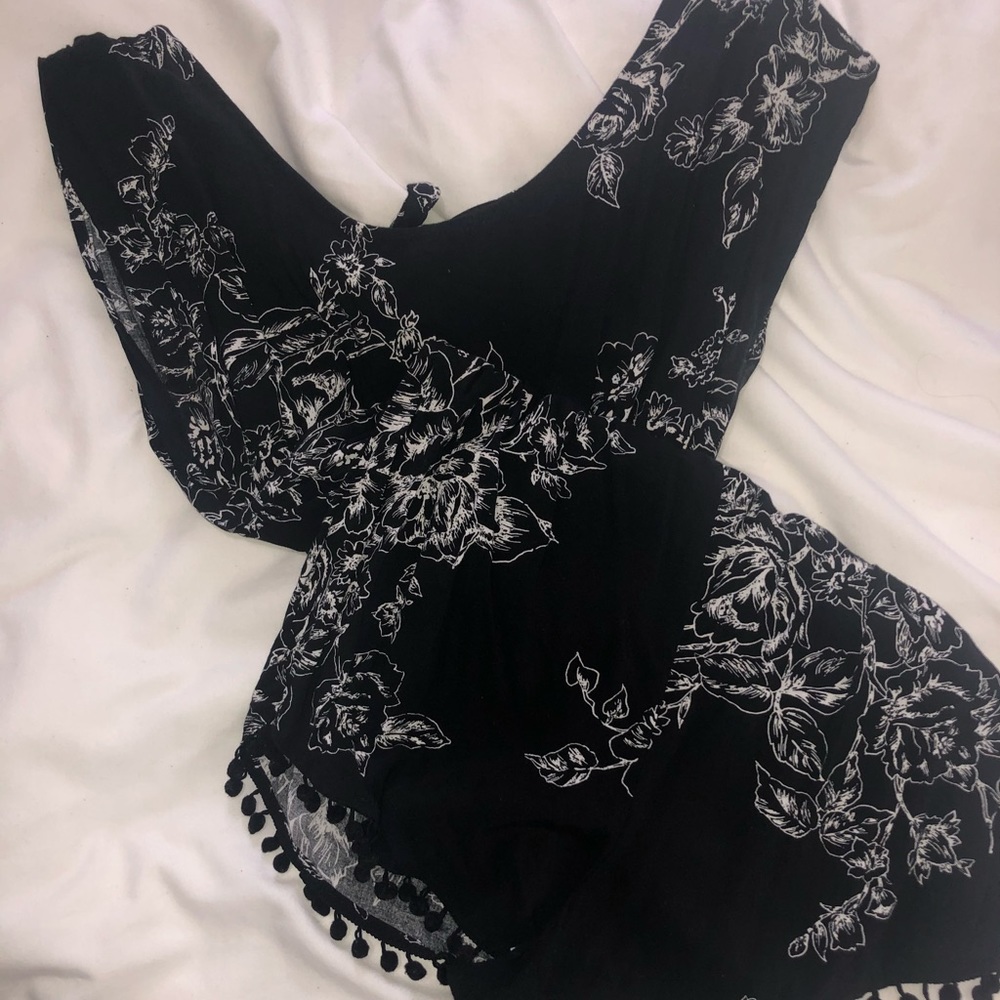 Black floral romper with tie back